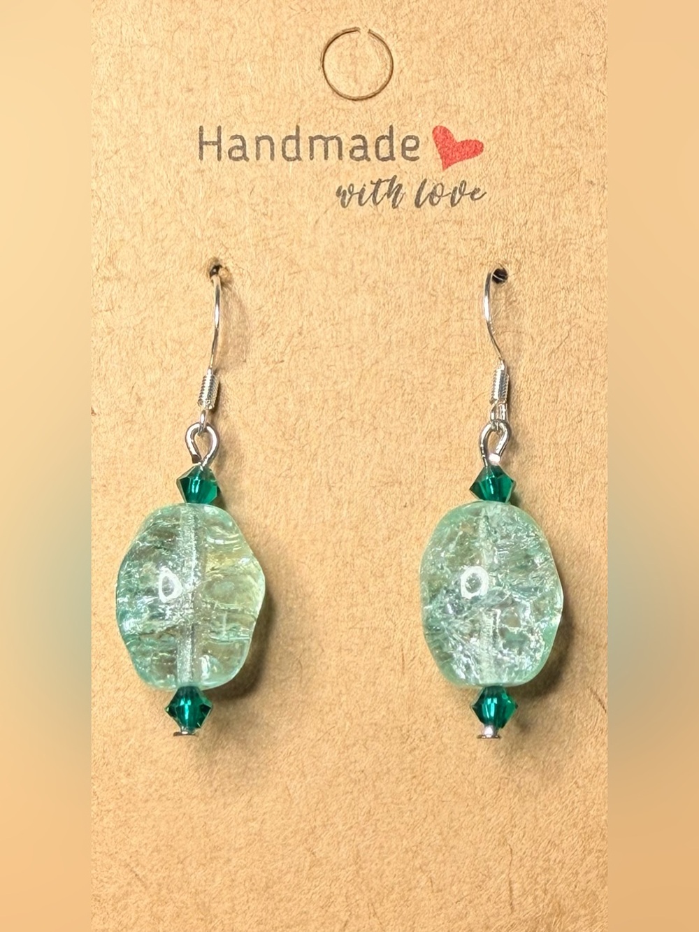 ✨Hand Crafted✨ Mint Green Crackle Glass Earrings - Hypoallergenic